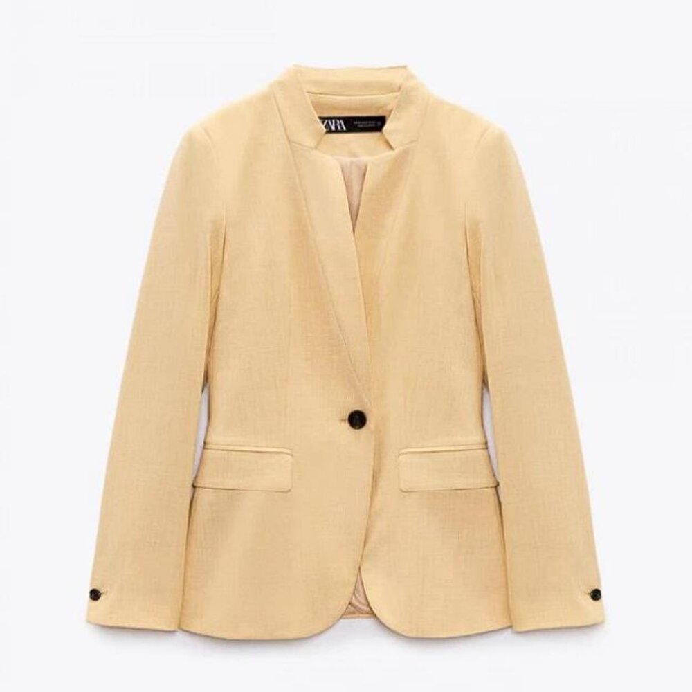 ZARA Women's Basic Blazer With Inverted Lapel Collar Size 4 In Yellow
